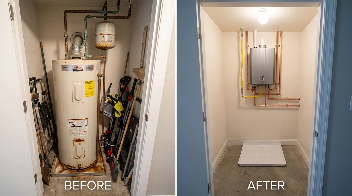 Tank water heater versus wall-mounted tankless unit comparison for Prospect, OH homeowners