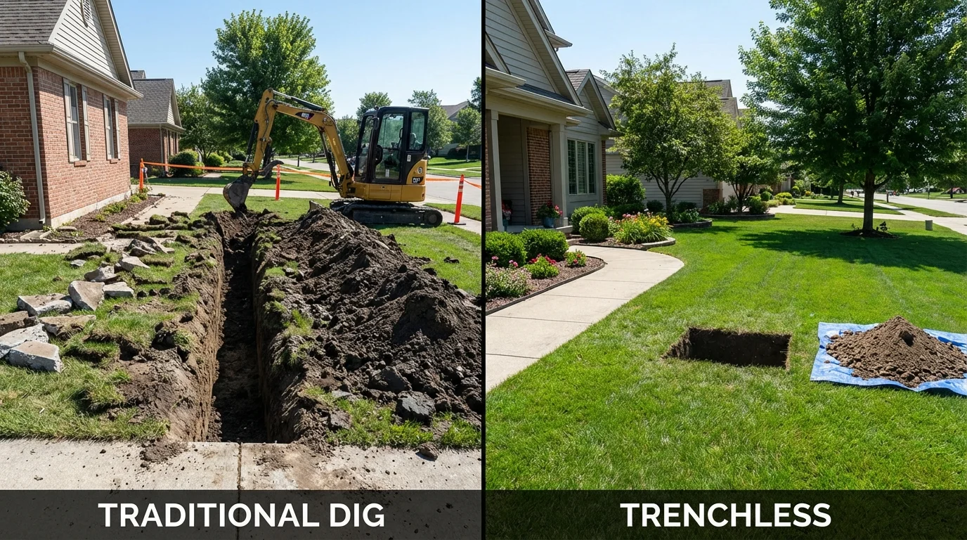 Trenchless sewer repair with minimal yard damage versus traditional excavation in Prospect, OH